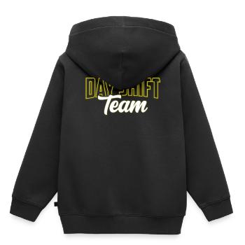 Équipe de jour Travail posté Travail posté Travail posté - Sweat Premium à capuche enfant bio - noir - Dos - AI Model Kid Male (0cm)