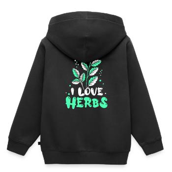 J’adore les herbes herbes herbes aromatiques jardin d’herbes aromatiques - Sweat Premium à capuche enfant bio - noir - Dos - AI Model Kid Male (0cm)