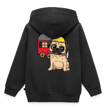 Baustelle Handwerker Hund Mops Bauwagen Handwerk - Kinder Premium Organic Hoodie - Schwarz - Hinten - AI Model Kid Male (0cm)