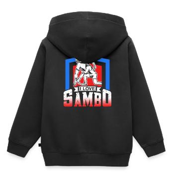 J’adore l’entraînement Sambo arts martiaux arts martiaux arts martiaux - Sweat Premium à capuche enfant bio - noir - Dos - AI Model Kid Male (0cm)