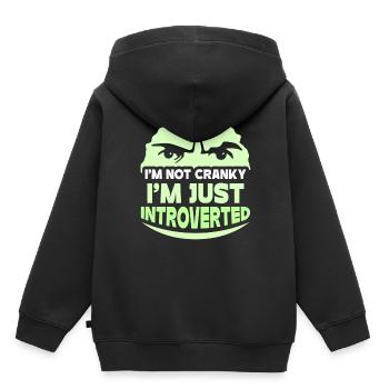 Je ne suis pas grincheux, je ne suis qu’introverti - Sweat Premium à capuche enfant bio - noir - Dos - AI Model Kid Male (0cm)