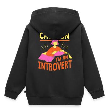 Attention Je suis un introverti timide - Sweat Premium à capuche enfant bio - noir - Dos - AI Model Kid Male (0cm)