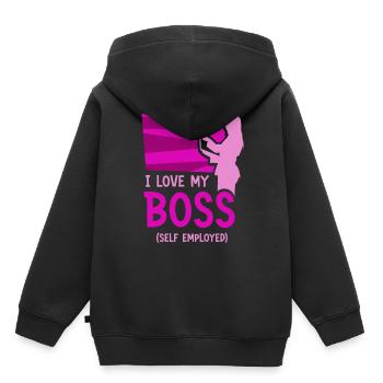 J’aime mon patron indépendant freelance - Sweat Premium à capuche enfant bio - noir - Dos - AI Model Kid Male (0cm)
