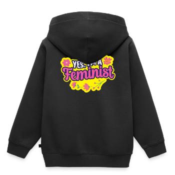 Oui je suis féministe féministe - Sweat Premium à capuche enfant bio - noir - Dos - AI Model Kid Male (0cm)