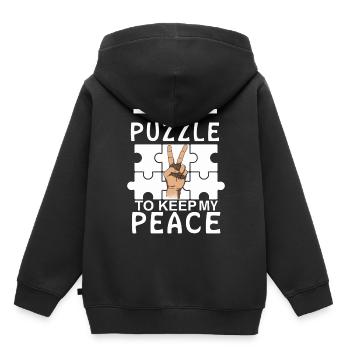Ich rätsele, um mein Friedenszeichen lustig rätsel - Kinder Premium Organic Hoodie - Schwarz - Hinten - AI Model Kid Male (0cm)