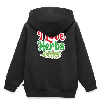 J’adore les herbes herbes herbes aromatiques jardin d’herbes aromatiques - Sweat Premium à capuche enfant bio - noir - Dos - AI Model Kid Male (0cm)