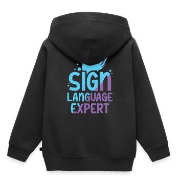 Gebärdensprache Experte Awareness Gestik Gebärden - Kinder Premium Organic Hoodie - Schwarz - Hinten - AI Model Kid Male (0cm)