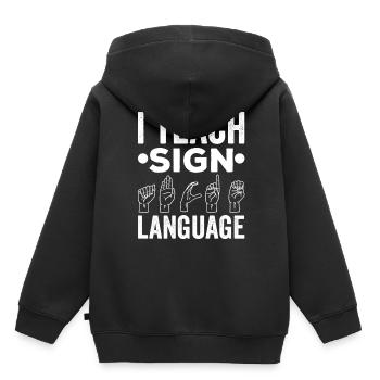 J’enseigne la conscience des signes en langue des signes - Sweat Premium à capuche enfant bio - noir - Dos - AI Model Kid Male (0cm)