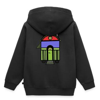 Bauwagen Hütte Wohnmobil Campingwagen wohnen Haus - Kinder Premium Organic Hoodie - Schwarz - Hinten - AI Model Kid Male (0cm)