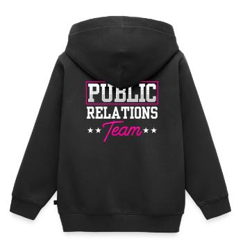 Team Öffentlichkeitsarbeit Job PR Public Relations - Kids Premium Organic Hoodie - black - Back - AI Model Kid Male (0cm)