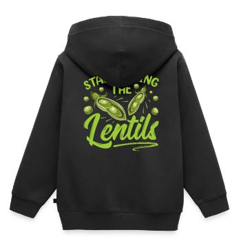 Commencez les lentilles pour manger de la soupe aux lentilles - Sweat Premium à capuche enfant bio - noir - Dos - AI Model Kid Male (0cm)