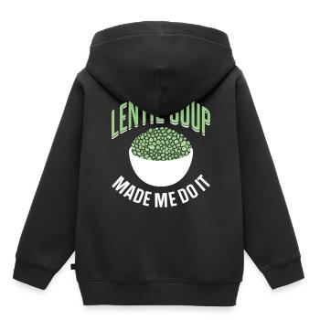 La soupe aux lentilles m’a donné la lentille de lentille - Sweat Premium à capuche enfant bio - noir - Dos - AI Model Kid Male (0cm)