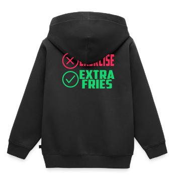 Übung Extra Pommes Exercice Extra Frites Fitness - Sweat Premium à capuche enfant bio - noir - Dos - AI Model Kid Male (0cm)