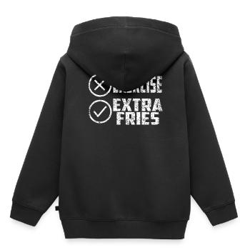 Übung Extra Pommes Exercice Extra Frites Fitness - Sweat Premium à capuche enfant bio - noir - Dos - AI Model Kid Male (0cm)