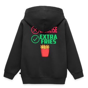 Übung Extra Pommes Exercice Extra Frites Fitness - Sweat Premium à capuche enfant bio - noir - Dos - AI Model Kid Male (0cm)