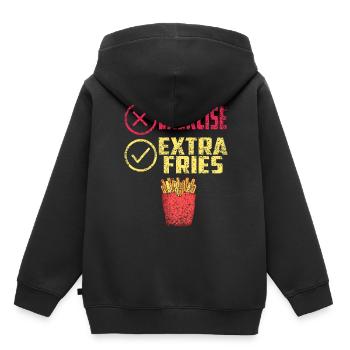 Übung Extra Pommes Exercice Extra Frites Fitness - Sweat Premium à capuche enfant bio - noir - Dos - AI Model Kid Male (0cm)