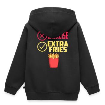 Übung Extra Pommes Exercice Extra Frites Fitness - Sweat Premium à capuche enfant bio - noir - Dos - AI Model Kid Male (0cm)