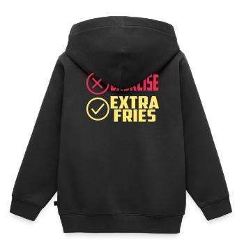 Übung Extra Pommes Exercice Extra Frites Fitness - Sweat Premium à capuche enfant bio - noir - Dos - AI Model Kid Male (0cm)