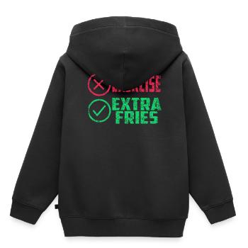 Übung Extra Pommes Exercice Extra Frites Fitness - Sweat Premium à capuche enfant bio - noir - Dos - AI Model Kid Male (0cm)