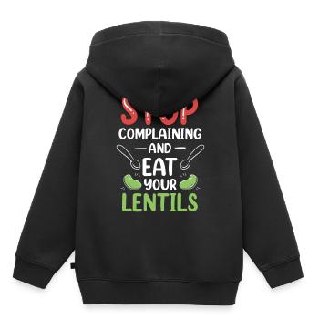 Arrêtez de pleurnicher et mangez votre lentille d’objectif - Sweat Premium à capuche enfant bio - noir - Dos - AI Model Kid Male (0cm)