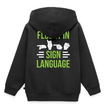 Maîtrise de la langue des signes Conscience des signes - Sweat Premium à capuche enfant bio - noir - Dos - AI Model Kid Male (0cm)