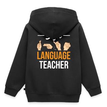 Gebärdensprache Lehrer Awareness Gebärden Gestik - Kinder Premium Organic Hoodie - Schwarz - Hinten - AI Model Kid Male (0cm)