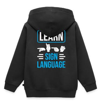 Gebärdensprache Lernen Gestik Gebärden Awareness - Kinder Premium Organic Hoodie - Schwarz - Hinten - AI Model Kid Male (0cm)