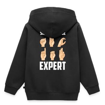 Gebärdensprache Experte Awareness Gestik Gebärden - Kinder Premium Organic Hoodie - Schwarz - Hinten - AI Model Kid Male (0cm)
