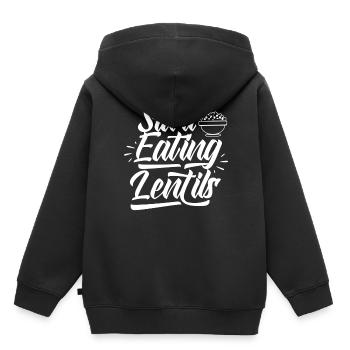 Commencez à manger des lentilles Soupe aux lentilles - Sweat Premium à capuche enfant bio - noir - Dos - AI Model Kid Male (0cm)