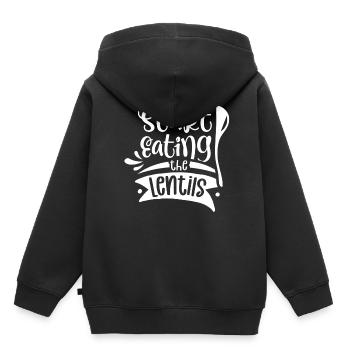 Commencez à manger les lentilles Soupe aux lentilles - Sweat Premium à capuche enfant bio - noir - Dos - AI Model Kid Male (0cm)