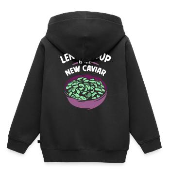 La soupe aux lentilles est la nouvelle caviar de lentilles - Sweat Premium à capuche enfant bio - noir - Dos - AI Model Kid Male (0cm)