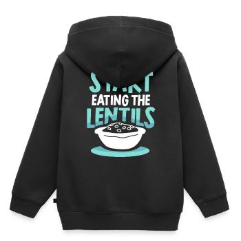 Commencez à manger des lentilles Soupe aux lentilles - Sweat Premium à capuche enfant bio - noir - Dos - AI Model Kid Male (0cm)