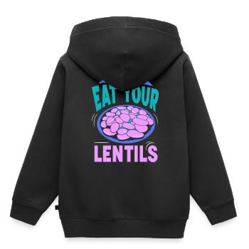 Mangez votre soupe aux lentilles - Sweat Premium à capuche enfant bio - noir - Dos - AI Model Kid Male (0cm)
