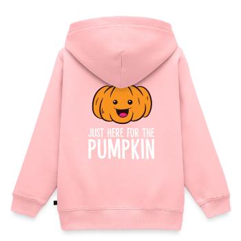 Citrouille - Just here for the pumpkin - Sweat Premium à capuche enfant bio - rose - Dos - AI Model Kid Female (0cm)