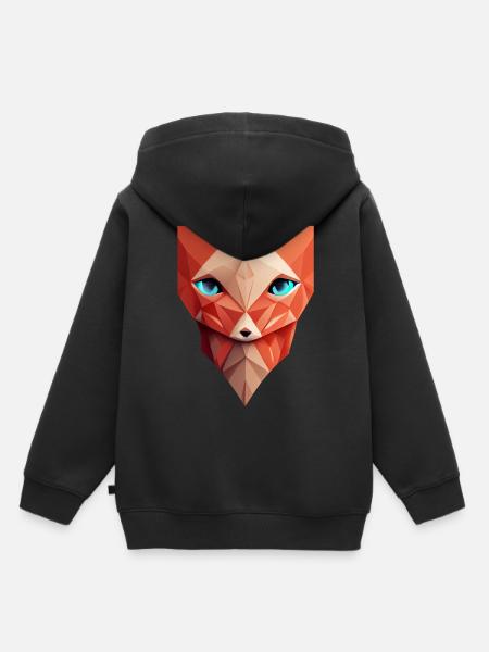 Polygonfuchs Gesicht mit niedrigem Polyfuchskopf - Kinder Premium Organic Hoodie - Schwarz