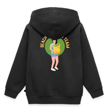 Équipe de nettoyage de plage Nettoyage de plage - Sweat Premium à capuche enfant bio - noir - Dos - AI Model Kid Male (0cm)