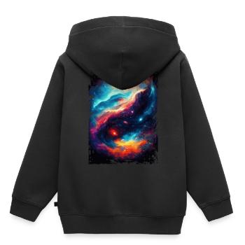 Space Galaxy Aquarell Nebel Muster - Kinder Premium Organic Hoodie - Schwarz - Hinten - AI Model Kid Male (0cm)