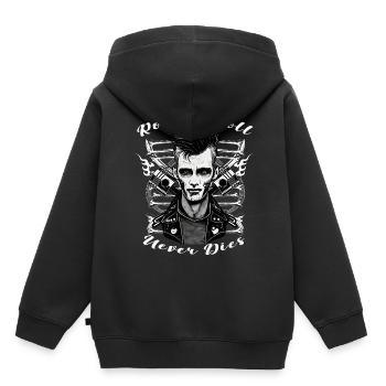 Rock n Roll niemals stirbt Dark Rockabilly Greaser - Kinder Premium Organic Hoodie - Schwarz - Hinten - AI Model Kid Male (0cm)