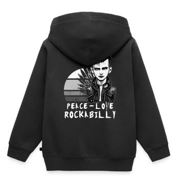 Friedensliebe Rockabilly Retro Psychobilly Greaser - Kinder Premium Organic Hoodie - Schwarz - Hinten - AI Model Kid Male (0cm)
