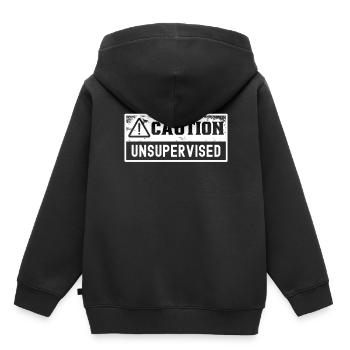Attention sans surveillance sans surveillance Sarcastique non supervisé - Sweat Premium à capuche enfant bio - noir - Dos - AI Model Kid Male (0cm)