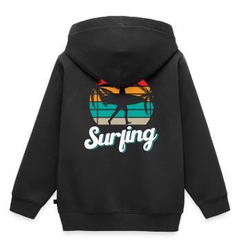 Surf Surf Surfing Planche de surf Surfer - Sweat Premium à capuche enfant bio - noir - Dos - AI Model Kid Male (0cm)