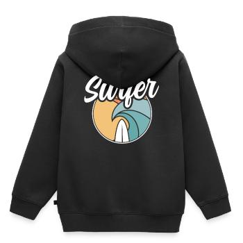 Surfer Planche de surf Surf - Sweat Premium à capuche enfant bio - noir - Dos - AI Model Kid Male (0cm)
