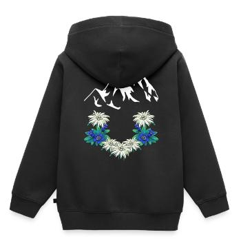 Austria Switzerland Mountains Mountains Gentian Edelweiss - Kids Premium Organic Hoodie - black - Back - AI Model Kid Male (0cm)