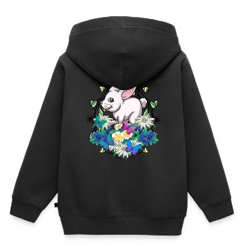 Début du printemps Lapin de Pâques Enfant - Sweat Premium à capuche enfant bio - noir - Dos - AI Model Kid Male (0cm)