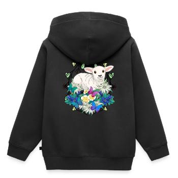 Début du printemps Agneau Moutons Joyeuses Pâques Nature - Sweat Premium à capuche enfant bio - noir - Dos - AI Model Kid Male (0cm)
