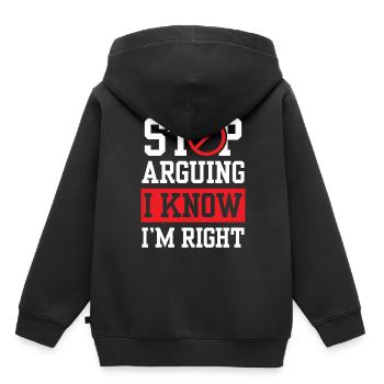 Arrête de te disputer Je sais que j’ai raison - Sweat Premium à capuche enfant bio - noir - Dos - AI Model Kid Male (0cm)