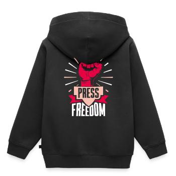 Liberté de la presse Journaliste Journalisme Droit de la presse - Sweat Premium à capuche enfant bio - noir - Dos - AI Model Kid Male (0cm)