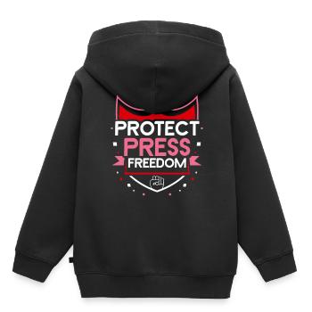 Protège la liberté de la presse Journaliste Loi sur la presse - Sweat Premium à capuche enfant bio - noir - Dos - AI Model Kid Male (0cm)