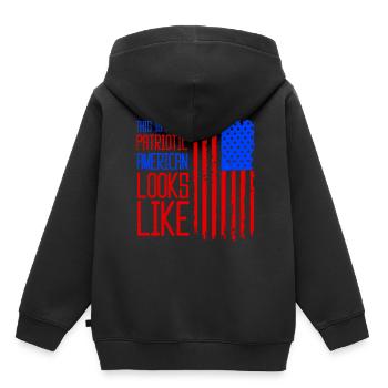 So Sieht Ein Patriotischer Amerikaner Aus USA - Kinder Premium Organic Hoodie - Schwarz - Hinten - AI Model Kid Male (0cm)