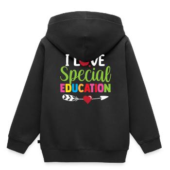 J’aime l’éducation spécialisée Enseignante en éducation spécialisée - Sweat Premium à capuche enfant bio - noir - Dos - AI Model Kid Male (0cm)